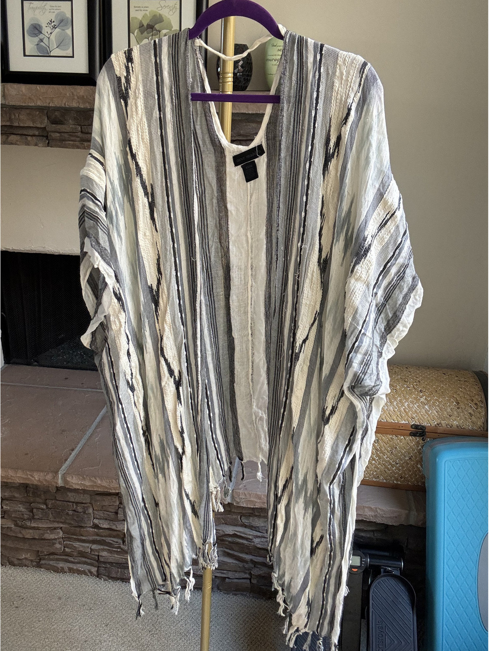 Steve Madden Gray, black, and white tribal-print boho open-front duster One Size